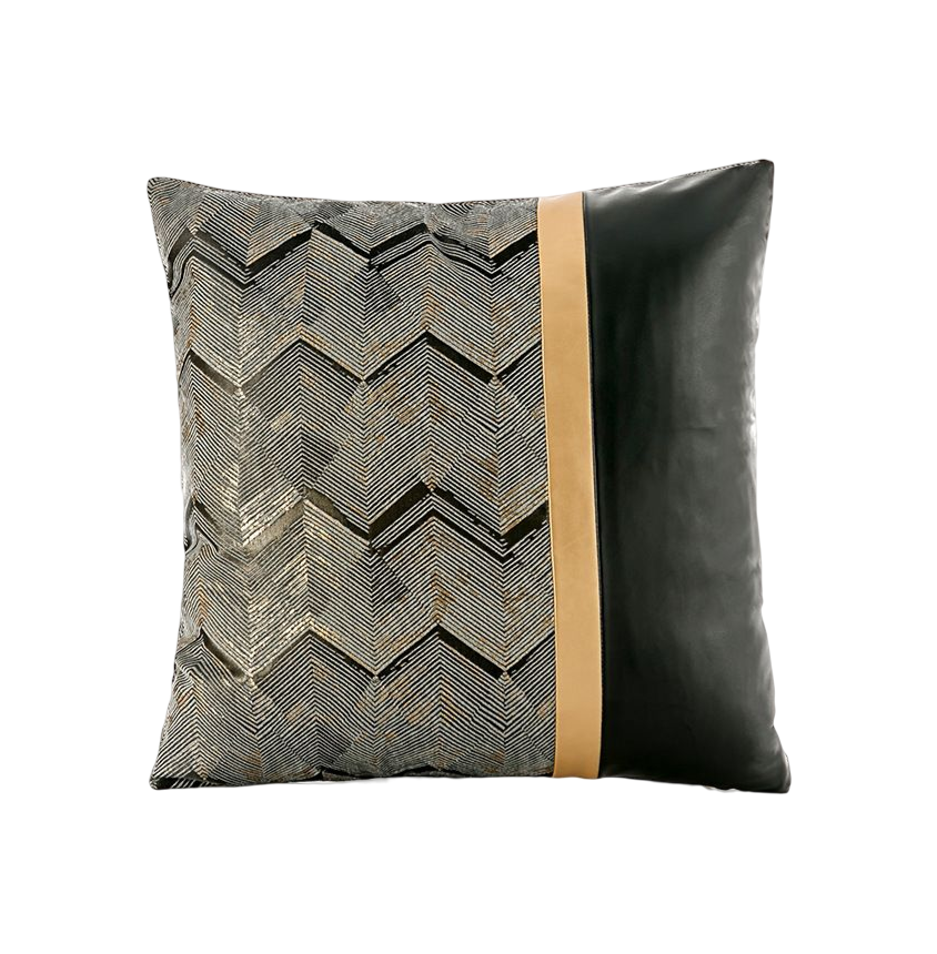 Golden Belt Vertical Black Cushion Cover-45x45cm