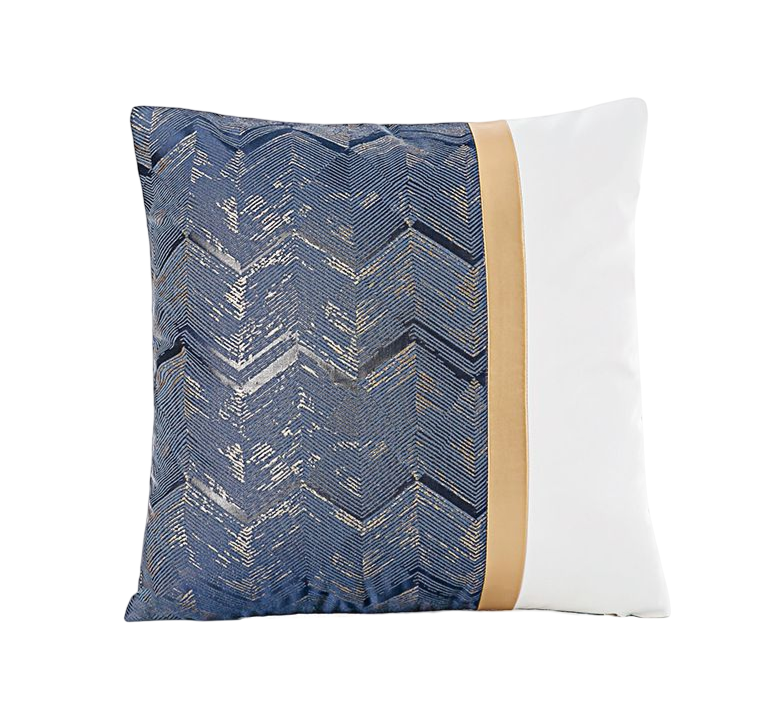 Golden Belt Vertical Blue Cushion Cover-45x45CM