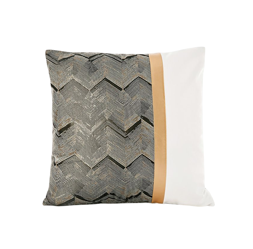 Golden Belt Vertical White Cushion Cover-45x45cm