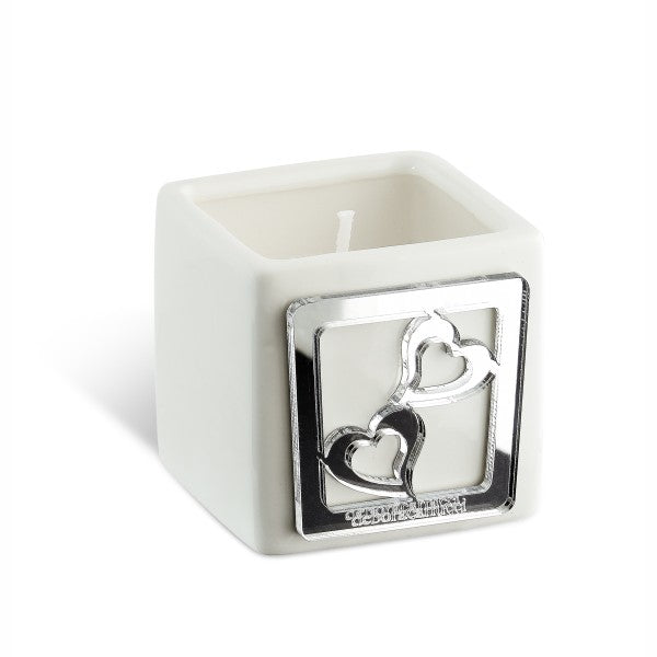 SMALL CANDLE HOLDER IN CERAMIC AND DETAIL IN SILVER PLEXIGLASS-DC5781/AG