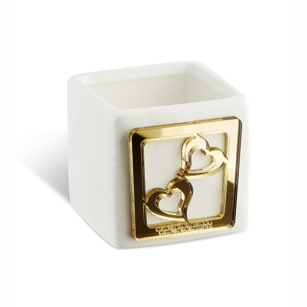 SMALL CANDLE HOLDER IN CERAMIC AND DETAIL IN GOLD PLEXIGLASS-DC5781/OR