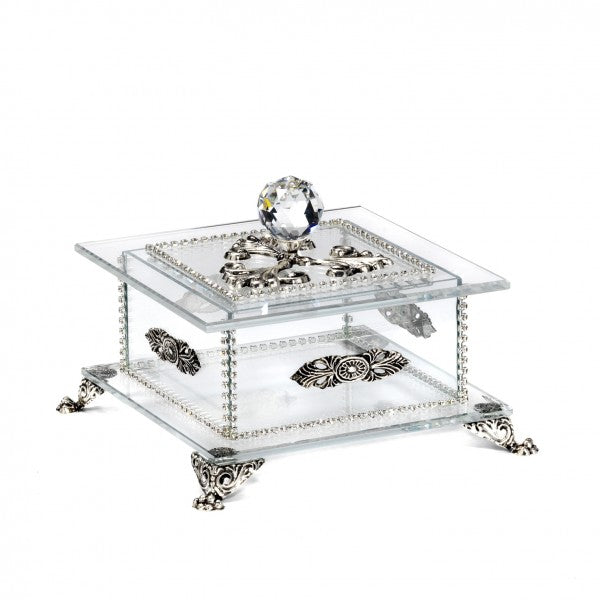 SMALL BOX IN GLASS AND SILVER METAL-DC5555/AG